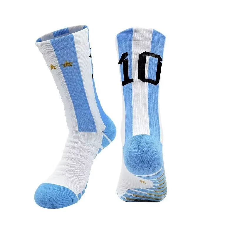 Children National Team Youth Professional Soccer Football Socks Messi Ronaldo Soccer Sock Kids above Knee Long Breathable Sock