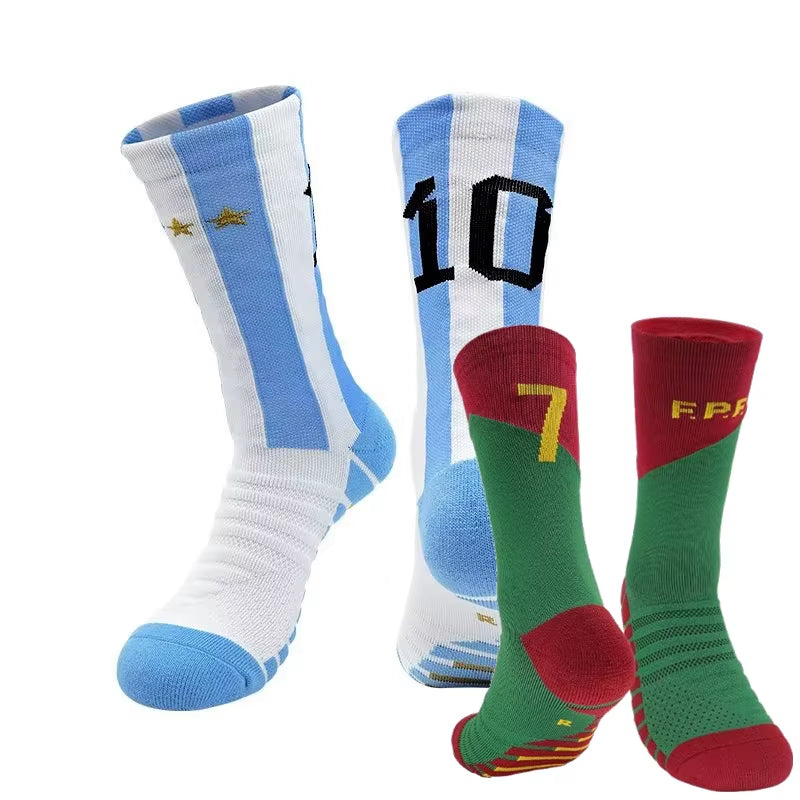 Children National Team Youth Professional Soccer Football Socks Messi Ronaldo Soccer Sock Kids above Knee Long Breathable Sock