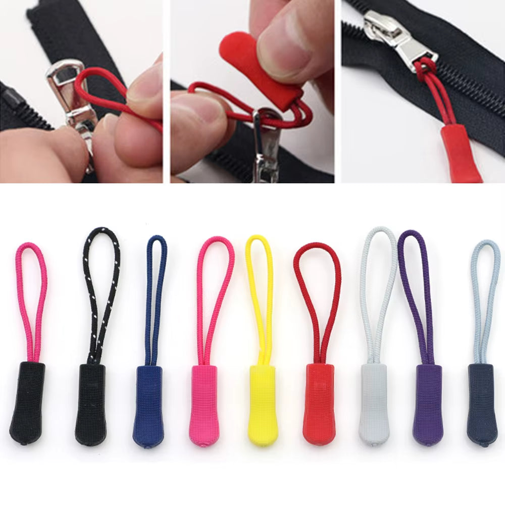 10Pcs Zip Cord Tab Replacement Clip Zipper Pull Puller End Fit Rope Tag Fixer Broken Buckle Travel Bag Suitcase Tent Backpack