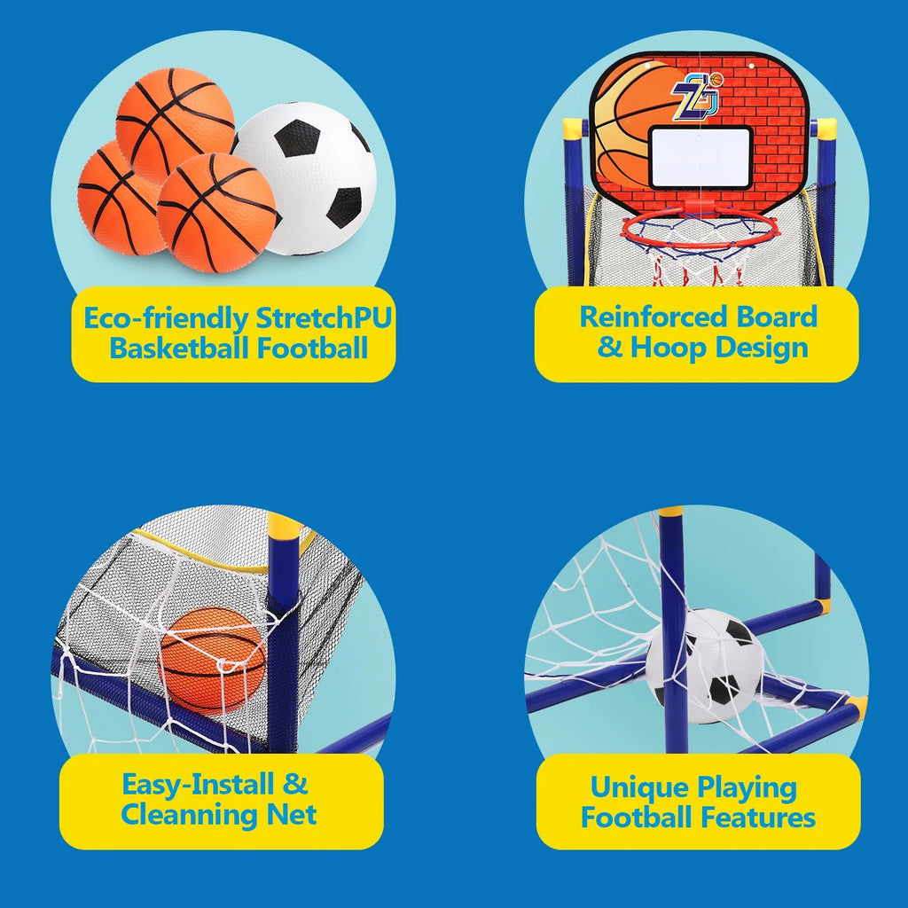 Basketball Hoop Arcade Game Toy for Kids, 2 in 1 Basketball Hoop Soccer Game Toys, Basketball Hoop Indoor Outdoor with 4 Balls for Age 3+ Years Boys Girls
