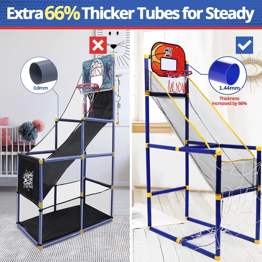 Basketball Hoop Arcade Game Toy for Kids, 2 in 1 Basketball Hoop Soccer Game Toys, Basketball Hoop Indoor Outdoor with 4 Balls for Age 3+ Years Boys Girls